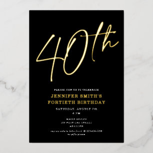 Invitation En Aluminium Script chic moderne Quarantième anniversaire 40e f