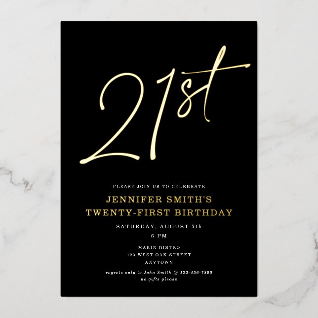 Invitation En Aluminium Script chic moderne Vingt et un fête d'anniversair (Recto)