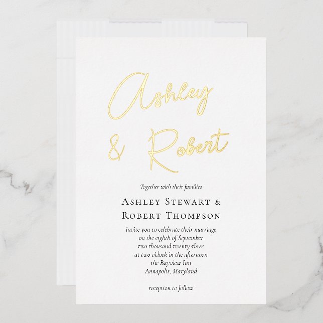 Invitation En Aluminium Script de calligraphie à huile d'or Mariage modern (Enveloppe)