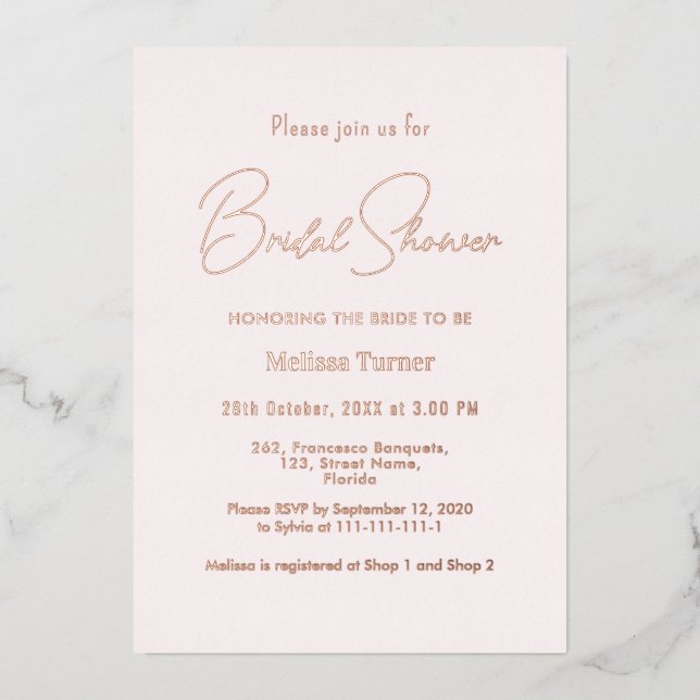 Invitation En Aluminium Script de calligraphie de Fête des mariées rose (Recto)