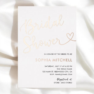 Invitation En Aluminium Script de cœur minimal blanc Baby Shower de mariag