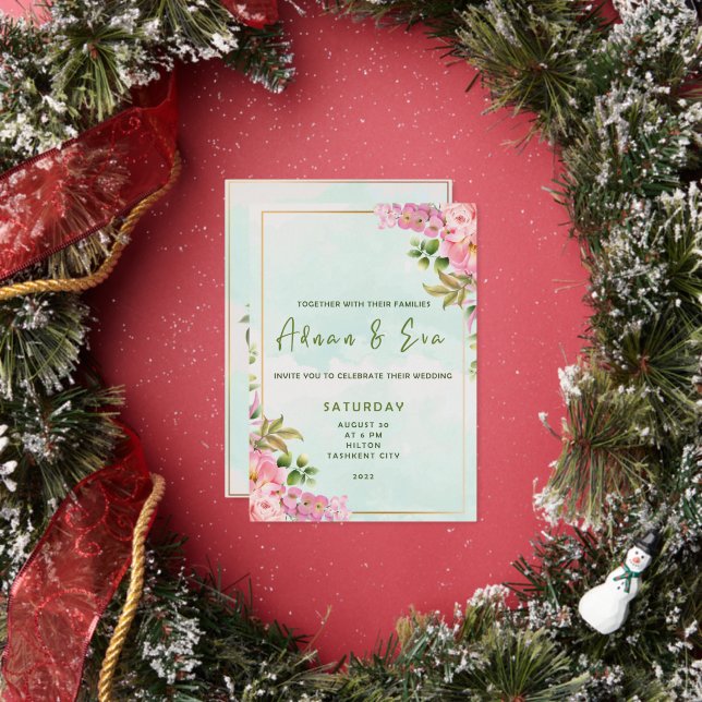 Invitation En Aluminium Script de signature, papier d'aluminium floral mar (Insitu)