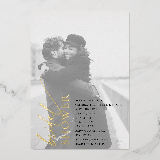 Invitation En Aluminium Script élégant Fête des mariées photo Foil Invitat (Recto)
