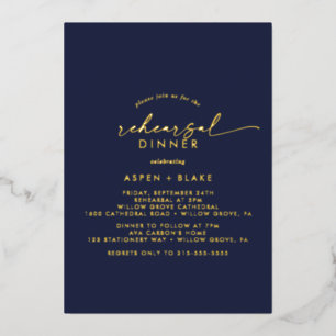 Invitation En Aluminium Script Gold Foil   Dîner de répétition de la Marin