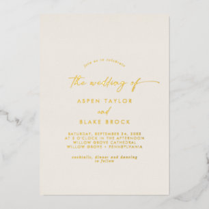 Invitation En Aluminium Script Gold Foil   Ivory Le Mariage De