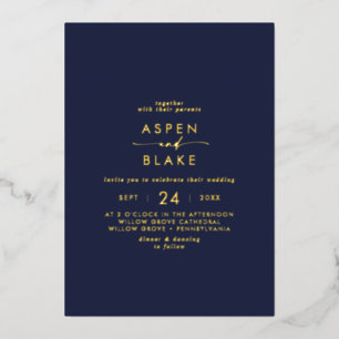 Invitation En Aluminium Script Gold Foil Mariage Décontracté de marine