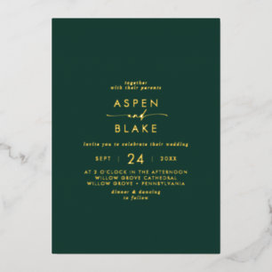 Invitation En Aluminium Script Gold Foil   Mariage Décontracté Emerald