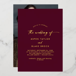 Invitation En Aluminium Script Gold Foil   Mariage photo Bourgogne
