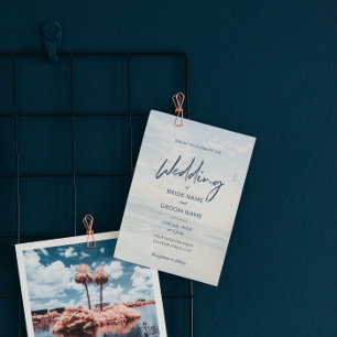 Invitation En Aluminium Script minimaliste élégant Photo Plage Mariage