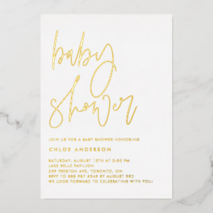Invitation En Aluminium Script minimaliste manuscrit Baby shower noir