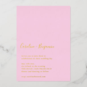 Invitation En Aluminium Script minimaliste Mariage moderne Pastel Rose Gol