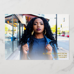 Invitation En Aluminium Script Mod Photo Graduation Party - Blanc