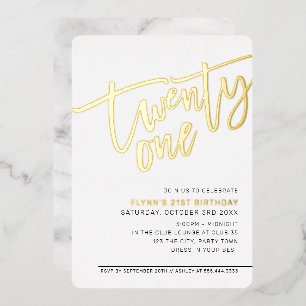 Invitation En Aluminium SCRIPT MODERNE 21e anniversaire fête élégante or