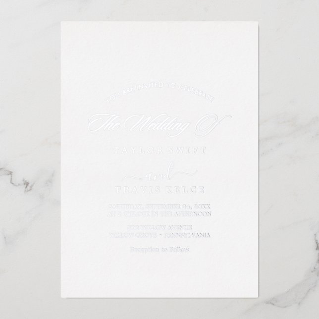Invitation En Aluminium Script moderne à huile d'argent | Mariage photo (Recto)