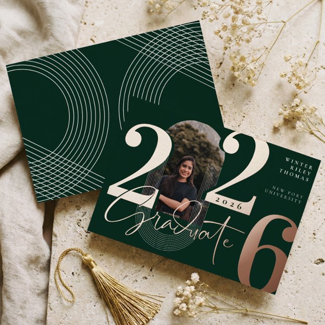 Invitation En Aluminium Script Moderne Graduate 2025 Arch Concentric Photo (Modern Graduate Script 2026 Concentric Arch Photo Foil Invitation)
