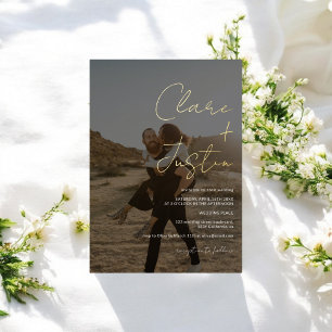 Invitation En Aluminium Script moderne noms photos mariage