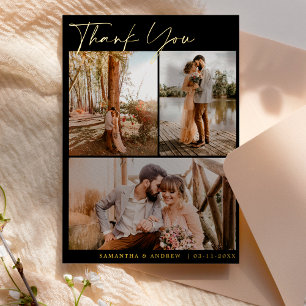 Invitation En Aluminium Script noir moderne 6 photos mariage