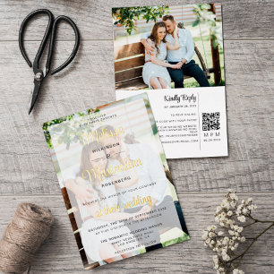 Invitation En Aluminium Script or moderne 2 photos QR Code en ligne RSVP
