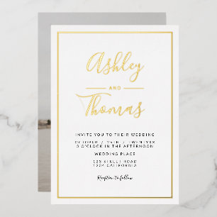 Invitation En Aluminium Script or moderne photo mariage cadre géométrique