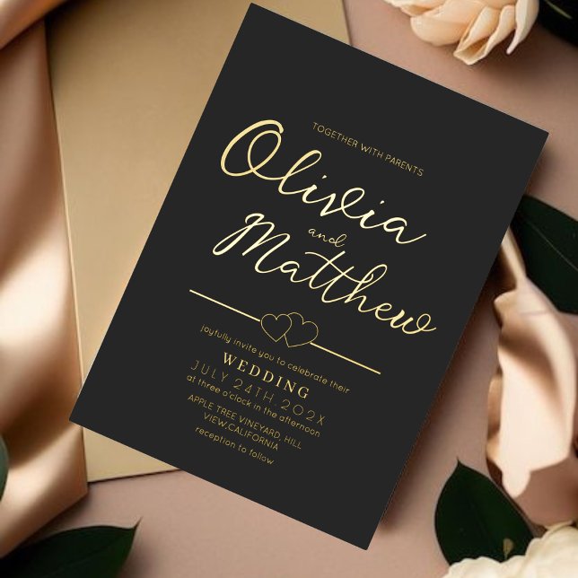 Invitation En Aluminium Script romantique moderne Foil Gold et Mariage noi (Créateur téléchargé)