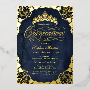 Invitation En Aluminium Script Rose élégant or de la Royal Navy Quinceaner