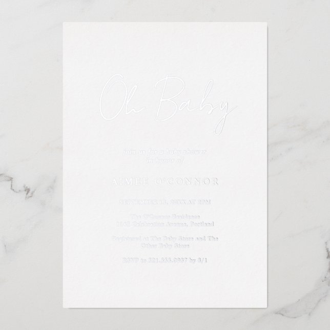 Invitation En Aluminium Script rustique simple Baby shower élégant Argent (Recto)