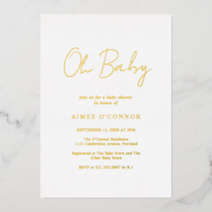 Invitation En Aluminium Script rustique simple Elégant Baby shower Or