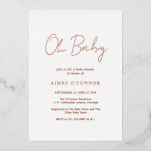 Invitation En Aluminium Script rustique simple Elégant Baby shower Rose or