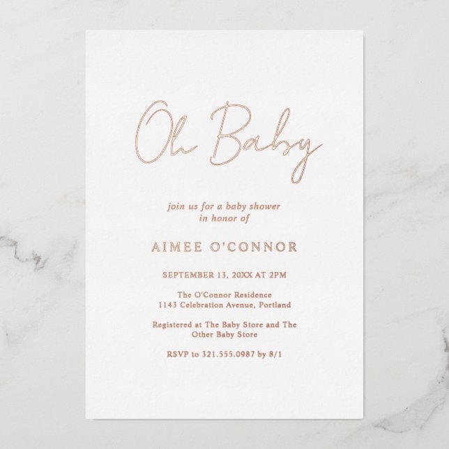 Invitation En Aluminium Script rustique simple Elégant Baby shower Rose or (Recto)
