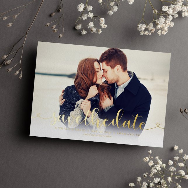 Invitation En Aluminium Script tendance photo mariage Enregistrer la date (Créateur téléchargé)