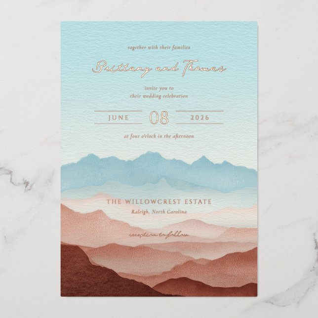 Invitation En Aluminium Serene Pastel Mountain Silhouettes (Recto)