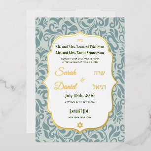 Invitation En Aluminium Serenit Blue Brocade Flourdissant Mariage Gold 