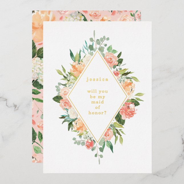 Invitation En Aluminium Serez-vous ma femme d'honneur Floral Gold (Recto/Verso)