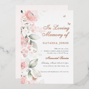 Invitation En Aluminium Service commémoratif aux papillons floraux rose
