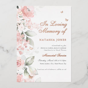 Invitation En Aluminium Service funéraire papillon floral rose