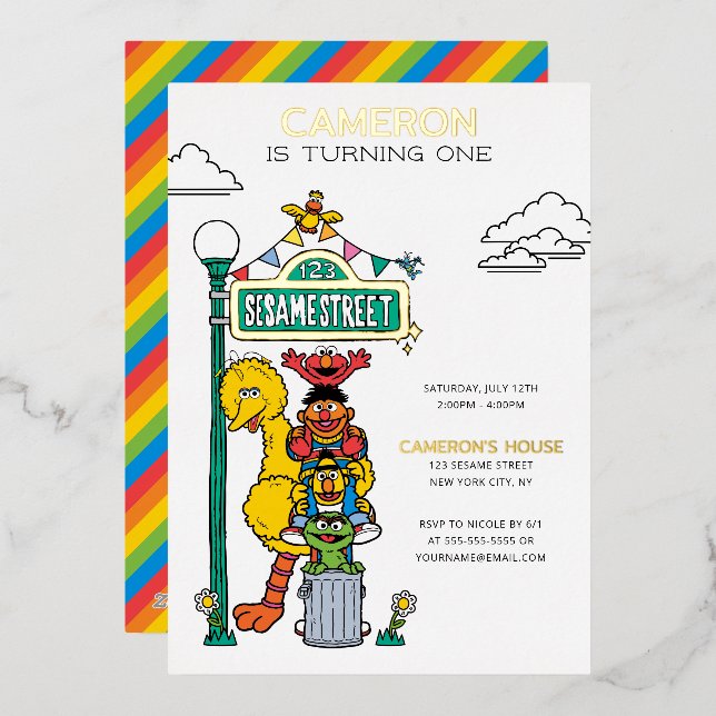Invitation En Aluminium Sesame Street Characters & Street Sign Anniversair (Recto/Verso)