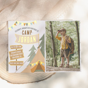 Invitation En Aluminium Shiny Camping Outdoor Boy Photo Anniversaire