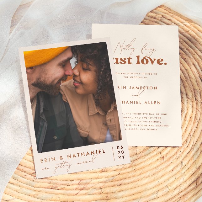 Invitation En Aluminium Shiny Just Love Cream Terracotta Retro Mariage (Créateur téléchargé)