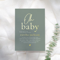 Shiny Oh Baby Script Sage Green Boho Baby shower