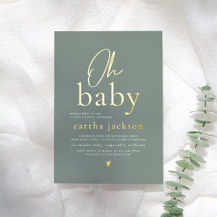 Invitation En Aluminium Shiny Oh Baby Script Sage Green Boho Baby shower