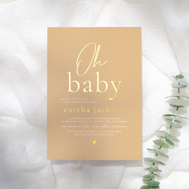 Invitation En Aluminium Shiny Oh Baby Super Jaune Baby shower Floral (Créateur téléchargé)