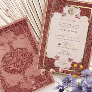 Invitation En Aluminium Sienne Rouge Rubis Dentelle Mariage Musulman Tradi