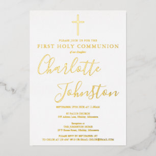 Invitation En Aluminium Signature Script First Holy Communion Gold
