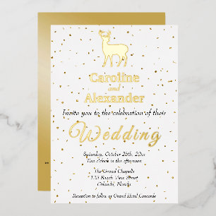 Invitation En Aluminium Silhouette de cerf et confettis dorés brillants