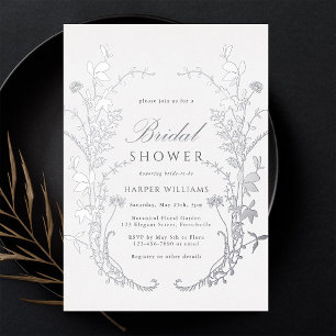 Invitation En Aluminium Silhouette fleur sauvage Fête des mariées Argent