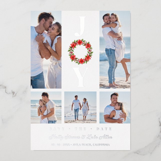 Invitation En Aluminium Silver Botanic Christmas Wreath Initials 5 Photos (Recto)