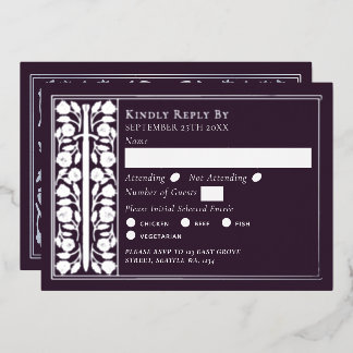 Invitation En Aluminium Silver Eggplant Medieval Sword Wedding RSVP