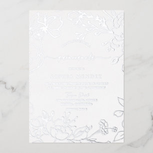 Invitation En Aluminium Silver Floral Élégant Quinceanera Party Argent