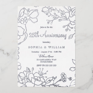 Invitation En Aluminium Silver Foil 25e anniversaire Mariage