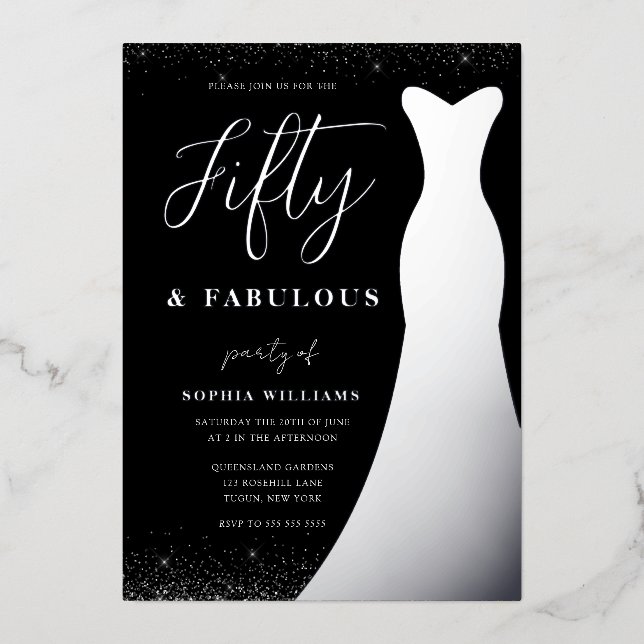 Invitation En Aluminium Silver Foil Gown Cinquante et fabuleux 50e anniver (Recto)